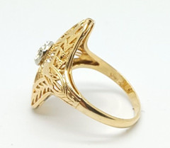 Art Deco 14K Two Tone Gold .05Ct Natural Diamond Ring Size 6