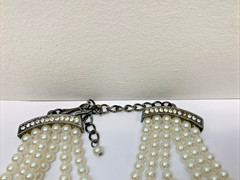 RDC Vintage Faux Pearl Blue Stone Pendant Choker Necklace Costume Jewelry