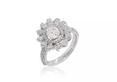 Lab-Created Glittering White Pear, Oval & Round Cut 1.46CT Diamonds Flower Ring
