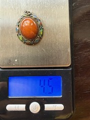 Vintage Chinese Export Enamel Filigree Pendant w/ Rich Orange Butterscotch Amber