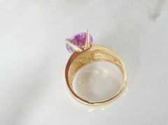 Vintage Sterling Silver 925 Gold on Pink Purple CZ Large Ring Size 10