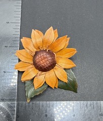 Vintage Leather Sunflower Brooch Pin J20a