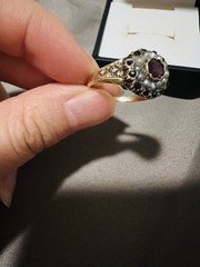 Victorian 10K Gold Garnet Pearl Cluster Ring Antique Pre-1920 Size 7