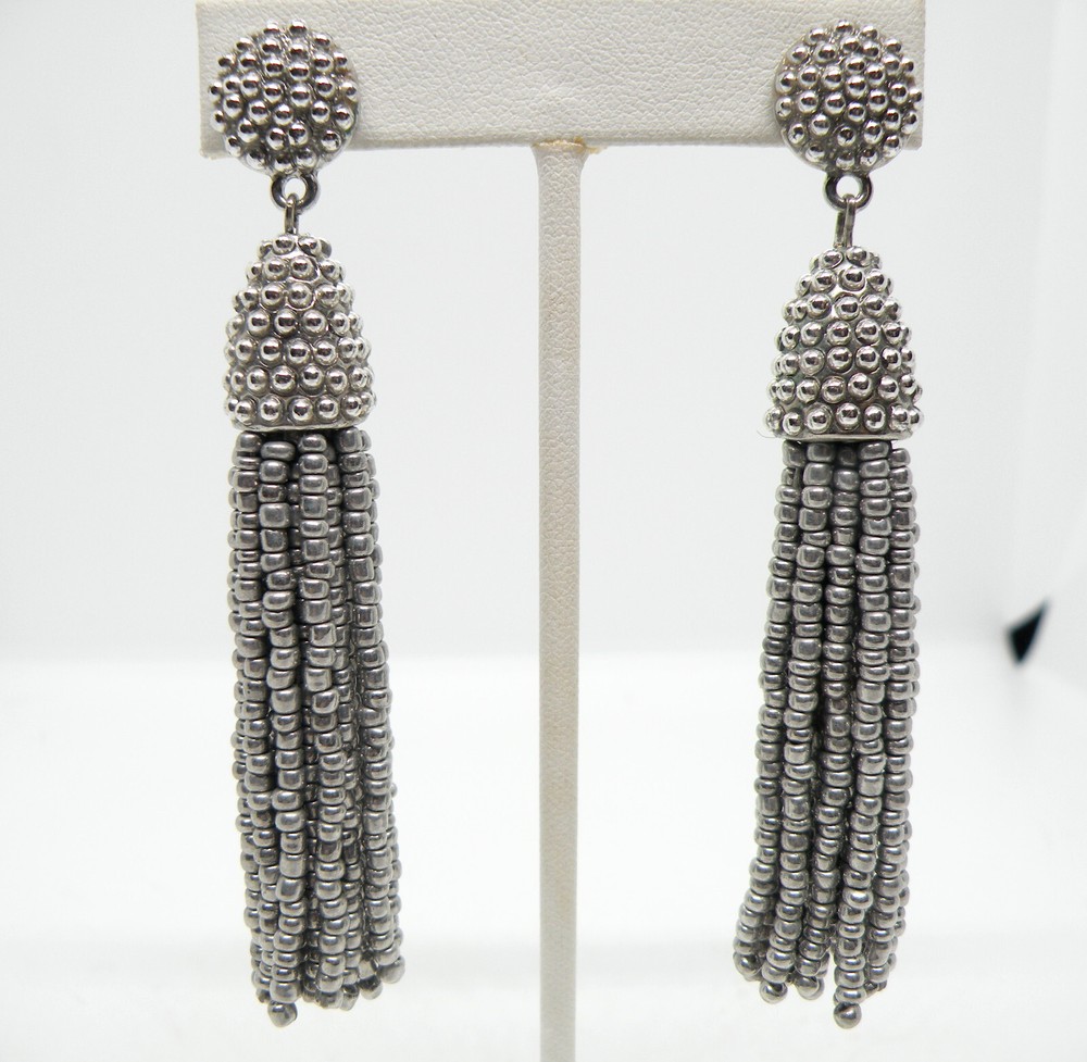 Vtg Sugarfix by Baublebar Signed Silver Tassel Beaded Women Earrings – 67c15