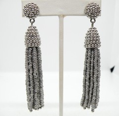 Vtg Sugarfix by Baublebar Signed Silver Tassel Beaded Women Earrings – 67c15