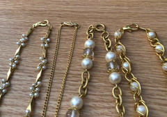 Vintage Elegant Faux Pearl Chain Necklace Jewelry Lot Gold Tone Victorian Style