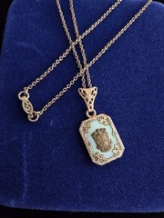 Antique 1929 Fraternity Sorority Pendant MOP Necklace GF 16″ Delicate Chain
