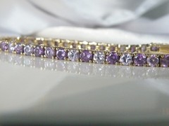 Vintage Sterling Silver 925 Gold Over Amethyst CZ Tennis Bracelet 7.5″