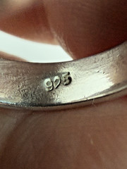 Vintage 925 Sterling Silver Fossil Bone Statement Ring Size 6.5 Oval