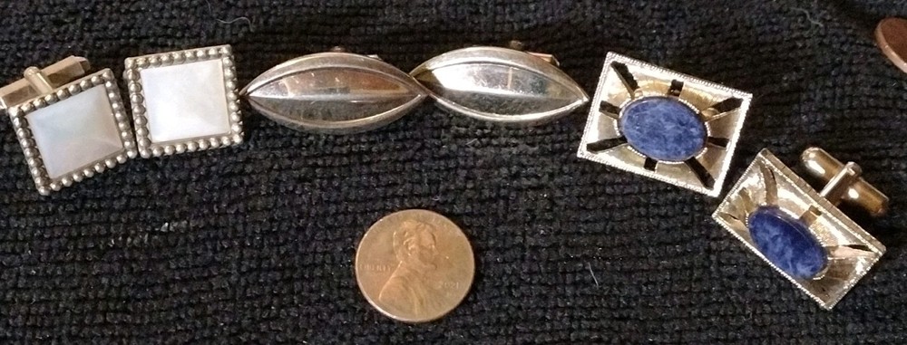 Vintage Men’s Cufflinks Mixed Metals Blue Stone Gold Silver Blue White Lot of 6