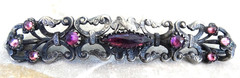 Antique Edwardian Art Nouveau Era Filigree Purple Glass Vintage Slide Buckle