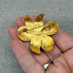 Vintage Monet Flower Brooch Purple Enamel Gold Tone 2 Inches Signed