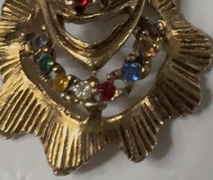 Read Clown Face Necklace Pendant Multi Round Rhinestones Gold Tone Signed