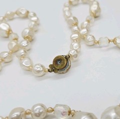Faux Pearl Tassel Necklace asymmetrical Beaded Waterfall Gold tone Vintage 29 in