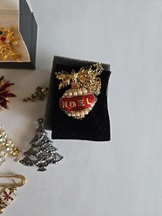 Vtg Christmas Brooch Pin Lot Holiday Avon Trees Bells Necklace Lot