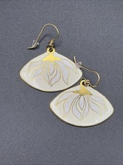 Vintage Laurel Burch Gold Tone Willow Branch Fan Cloisonné Dangle Earrings