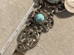 Wide Vintage Faux Turquoise Filigree Bracelet! 2.25in Wide In Front!