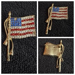 USA Patriotic Jewelry Lot 6 Pc Flag Pins Brooch Earrings Ribbon Metal Rhinestone