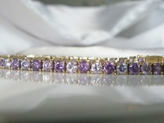 Vintage Sterling Silver 925 Gold Over Amethyst CZ Tennis Bracelet 7.5″