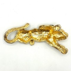 Vintage Black Enamel Tiger/Panther Brooch With Clear Rhinestone Eyes – 4.25″