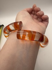 Vintage Clear Lucite Acrylic Candy Stripe Orange Yellow Bypass Bangle Bracelet