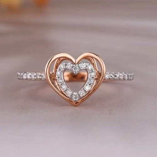 10K Rose Gold FN Round Cut 0.20TCW White Moissanite Heart Design Women’s Ring