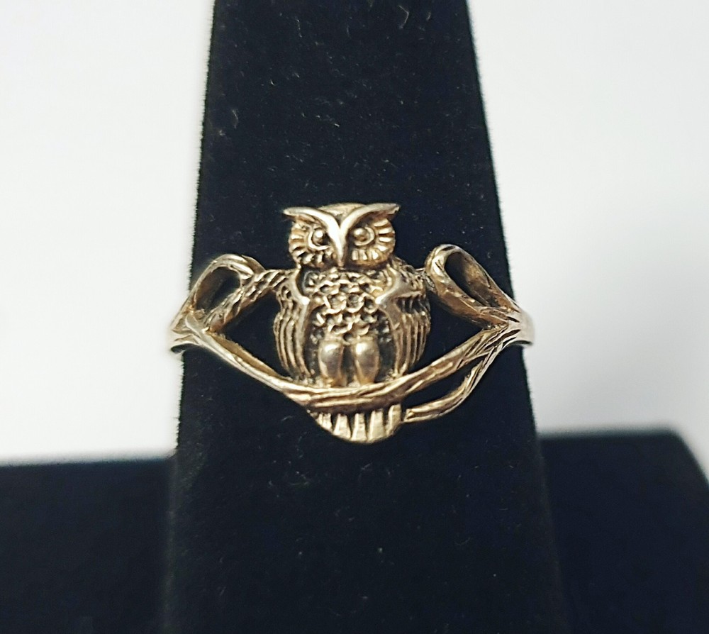 Unique Vintage Solid 925 Sterling Silver “Perched Owl on a Branch” Size 9 Ring
