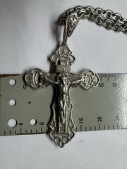 Huge 925 Sterling Silver Orthodox Cross & 25″ Bismarck Chain Set 49g Russia