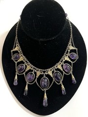 ANTIQUE VICTORIAN STERLING SILVER GILT LARGE AMETHYSTS NECKLACE CHOCKER