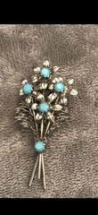 Woman’s Silver Turquoise Brooch Flower Bouquet