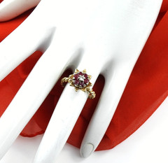 Vintage Solid 14K Yellow Gold Ring Ruby Diamond Cluster Fine Fancy Jewelry