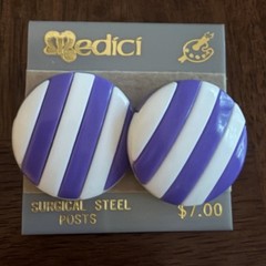Vintage Medici Purple White Striped Dome Earrings Surgical Steel Posts Hong Kong