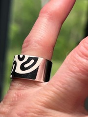 Designer white enamel band ring size 6 3/4 925 Sterling silver wide & chunky