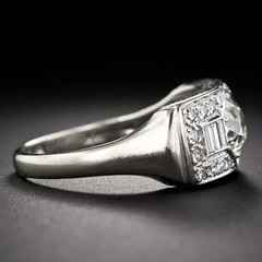 Art Deco Style Milgrain Halo 3.48Ct Lab Created Diamond 14K White Gold FN Ring