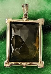 Vintage Mid-Century Rectangular Faceted Glass Pendant Gold Tone Frame 2 Inch