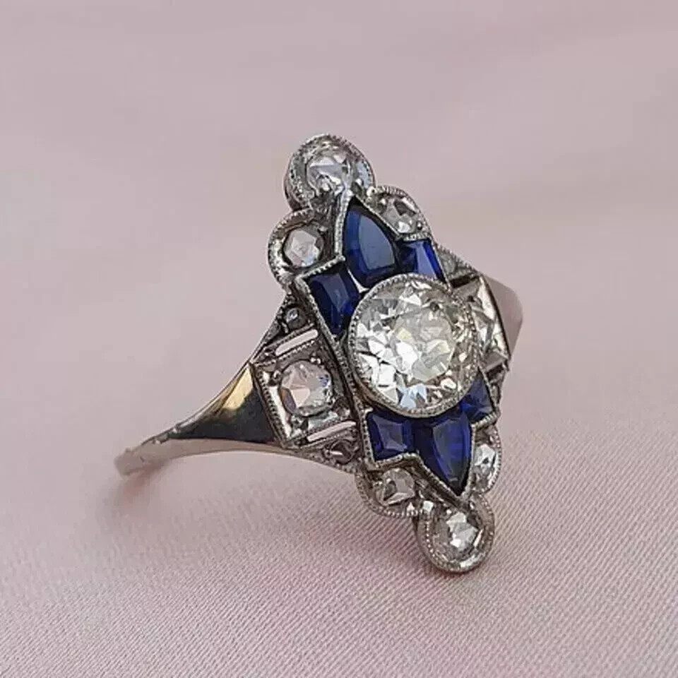 3Ct Art Deco Style Lab Created Diamond Engagement Wedding 14K White Gold FN Ring