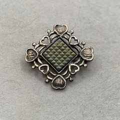 Vintage KC Sterling Silver Marcasite Hearts Boarder Diamond Shaped Brooch