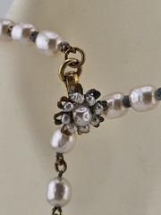 Vintage 1950’s Miriam Haskell Glass Pearl Necklace/ Chocker Rhinestone Pendant
