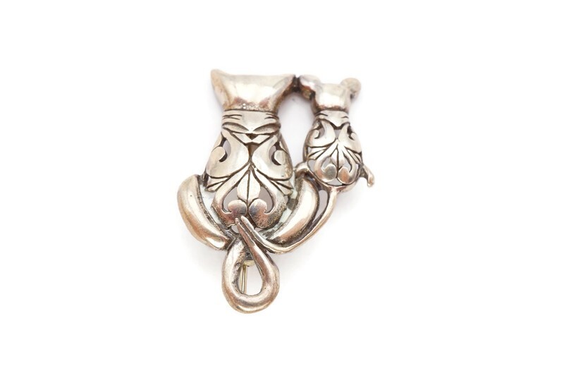Vintage Jezlaine Sterling Silver 925 Cat Mouse Brooch Pin