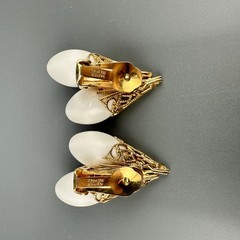 Vintage Napier Earrings Gold Tone Filigree Cap White Bead Tall Climber 1950s