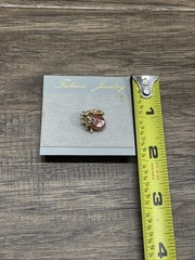 Vintage Gold Tone Pink Glass Stone Ladybug Brooch Pin Estate Find KG JD