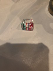 Vintage Geometric Lucite Clear Plastic Multicolor Midcentury Ring Size