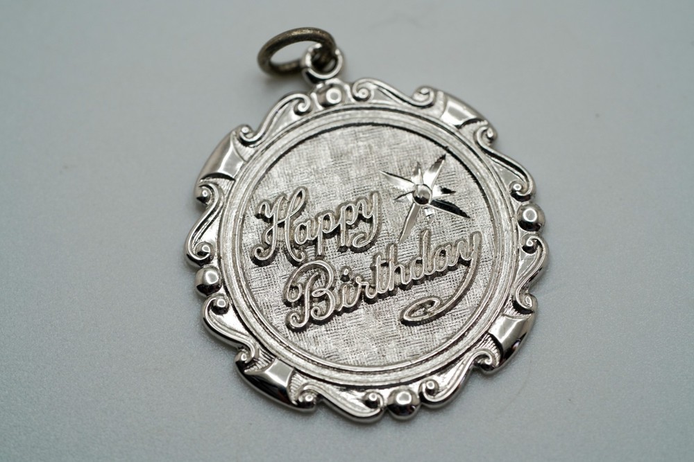Vintage Sterling Silver Happy Birthday Charm 2.7cm JB39