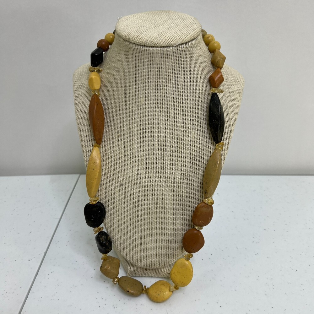Roxsann Necklace Beaded Brown Beige Ethnic Boho Tribal Chunky Vintage 80s
