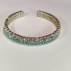 1950s Vintage Bangle Bracelet with a Double Row of Clear Rhinestones
