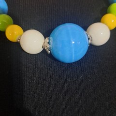 Vintage 1980s Chunky Beaded Necklace Blue, Green, Yellow And White 18 Inches