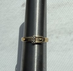 Vintage Estate 10K Gold Buckle Pinky Ring Open Back Tiny Diamond Accent