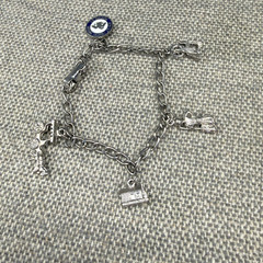 Vintage Charm Bracelet Silver Tone 5 Charms Log Cabin Horse Buggy Museum