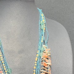 MOP Shell Pendant Necklace 26 In Pink Turquoise Beads Boho Beachy Retro Hippie