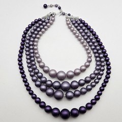 Vintage Purple Ombre Faux Pearl Bead 4 Strand Bib Necklace Graduated Lavender